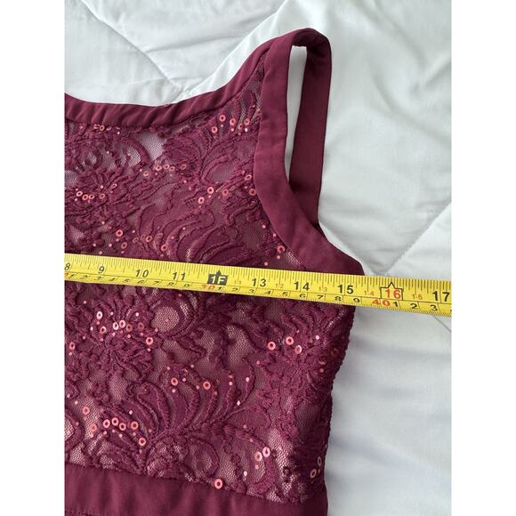 NW Nightway Burgundy Sequins Formal Evening Gown High Low Slight Flare Sz 6 - Picture 8 of 11